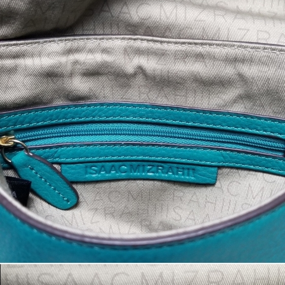 ISAAC MIZRAHI | TEAL PEBBLED LEATHER CROSSBODY BAG - Picture 11 of 15